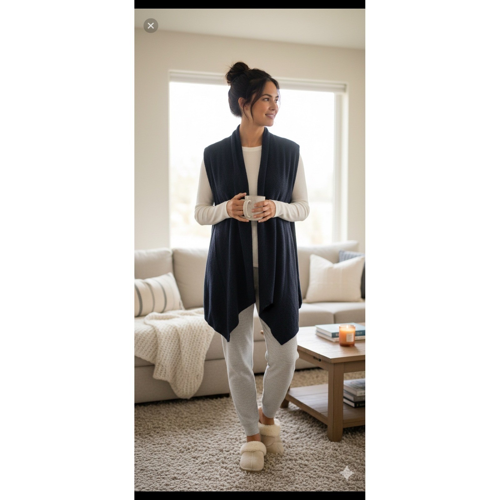 Barefoot Dreams Bamboo Chic Lite Draped Ribbed Vest Carbon Navy Gray Small Cozy