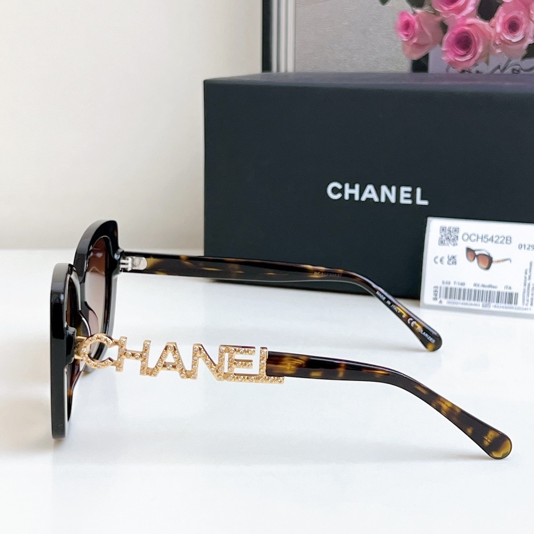 Chanel CH5422 Women Sunglasses Tortoise Brown Lenses Crystal Letter Logo Shades