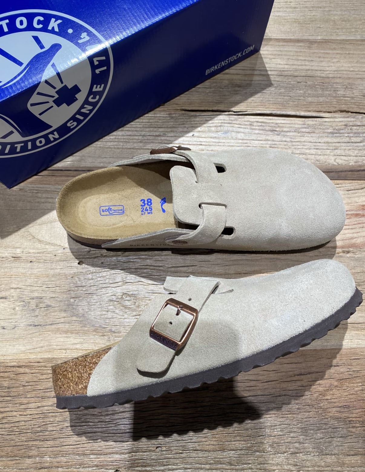 Birkenstock Boston Clog Soft Footbed Suede Taupe Unisex Shoes New Size EU37-45