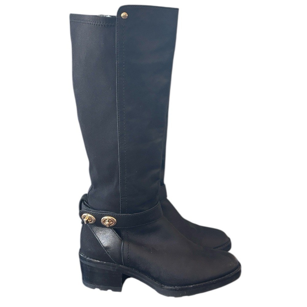 Coach Pearla Black Leather Knee Boot Stretch Calf Size 5.5 B (Normal Fit)