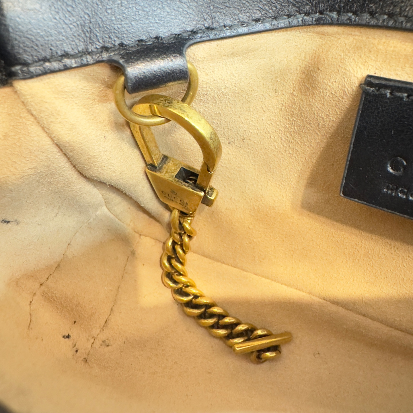 Authentic Gucci GG Marmont Mini Matelassé Leather Crossbody Black Gold-Tone