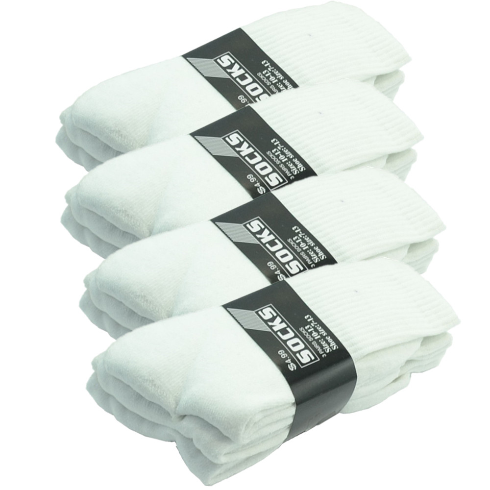 6 Pairs Mens Solid White Sports Athletic Work Crew Casual Cotton Socks Size 9-13