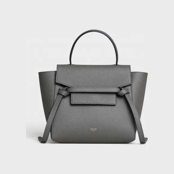 CELINE NANO BELT Cowhide Leather Shoulder Handbag Women Gray 7.9×4.3×6.7 in
