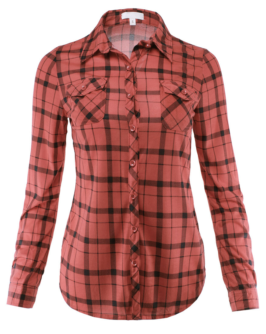 Women’s Long Sleeve Stretchy Knit Plaid Button Up Shirt