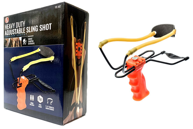 Adjustable Wrist-Brace Large Slingshot With Orange Sturdy Iron Frame Molded Grip