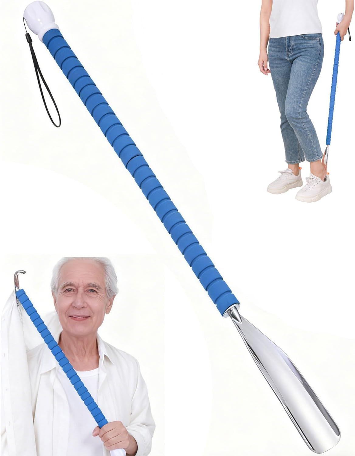 36.5 Inch Metal Extra Long Handled Shoe Horn – Adjustable Dressing Stick Aid for
