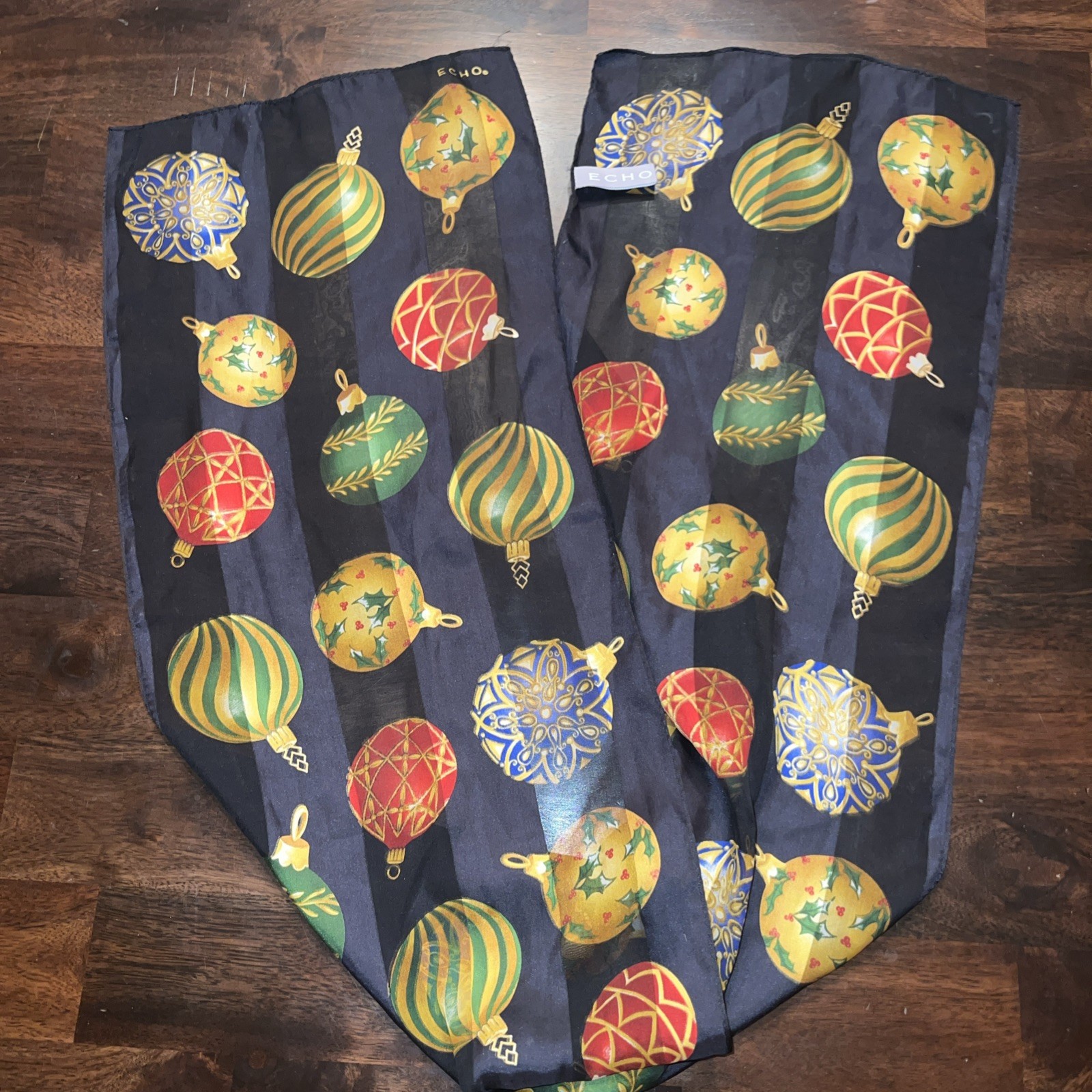 Echo Silk Scarf Ornaments Holiday Christmas Oblong Rectangle 52×11″