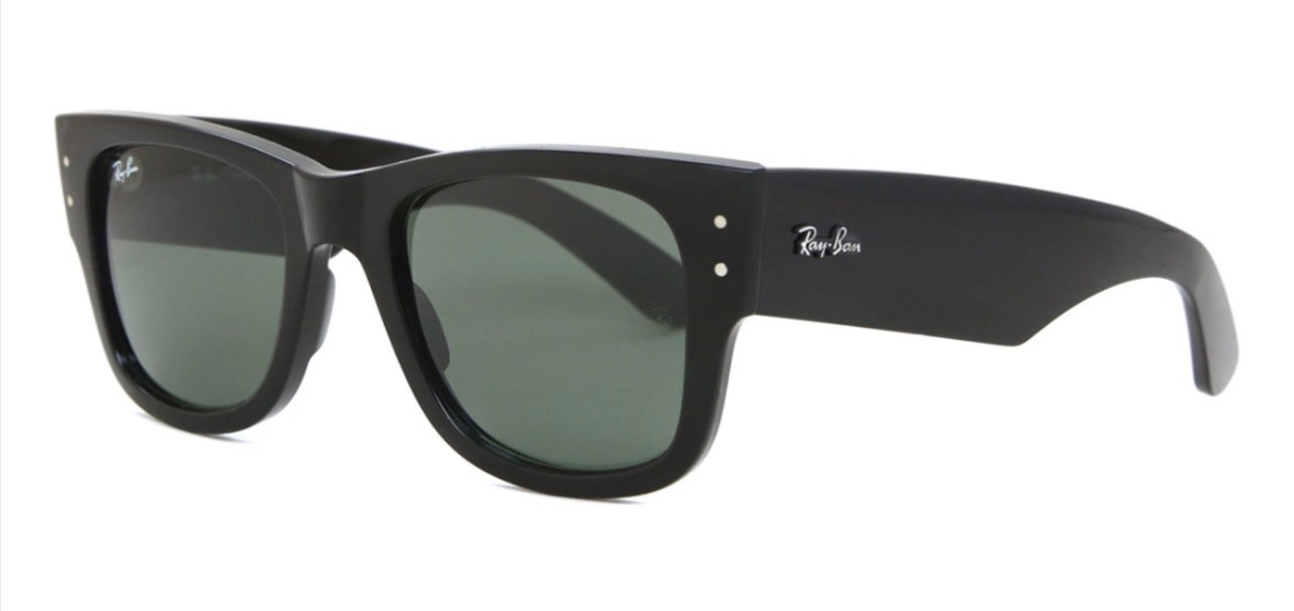 Ray-Ban Mega Wayfarer Rb0840s 901/31 52-21 Sunglasses Black Frame Green Lenses