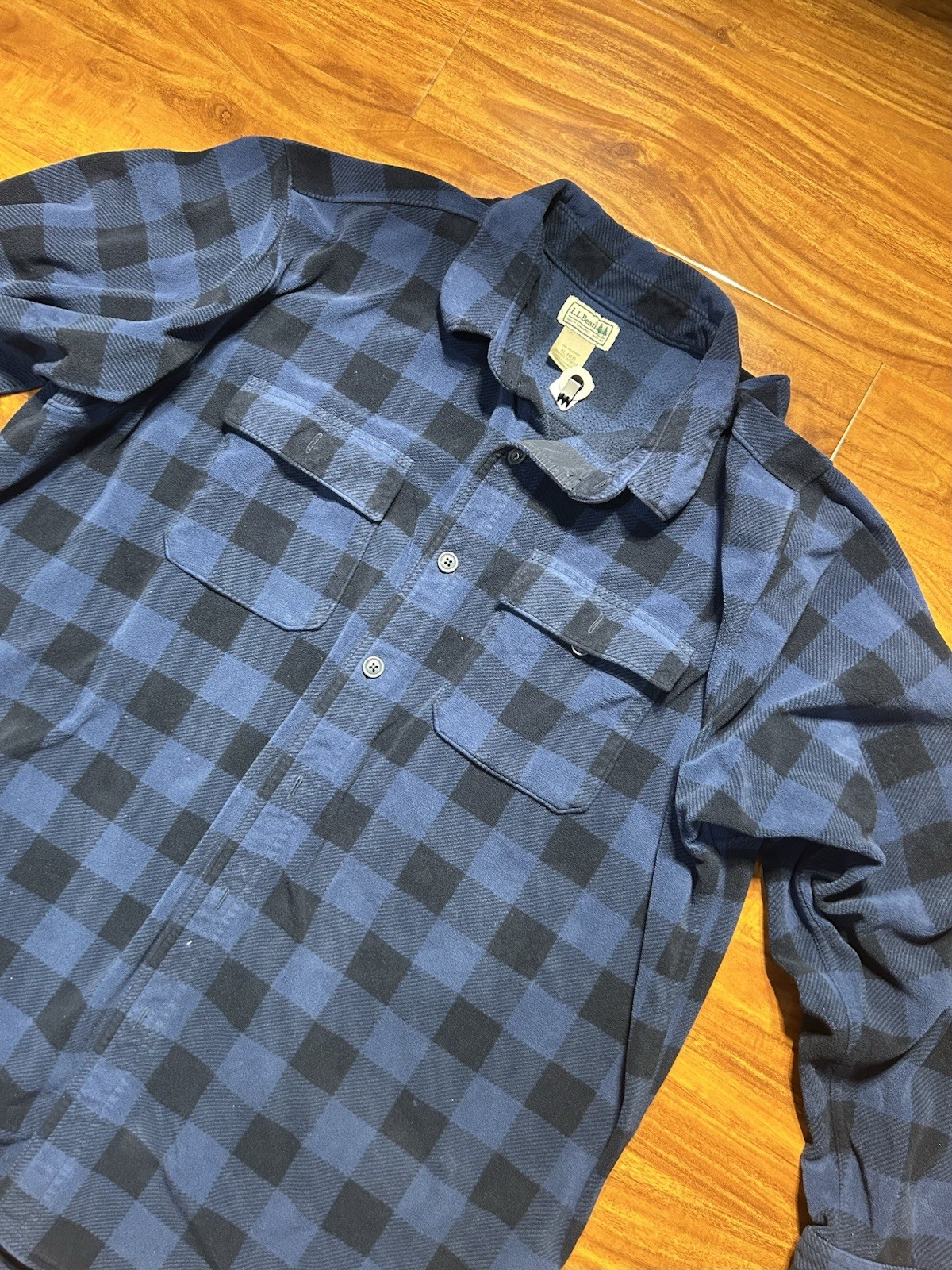 L.L.Bean Fleece Lined Flannel Shirt Mens XL Blue Plaid Tartan Vintage USA