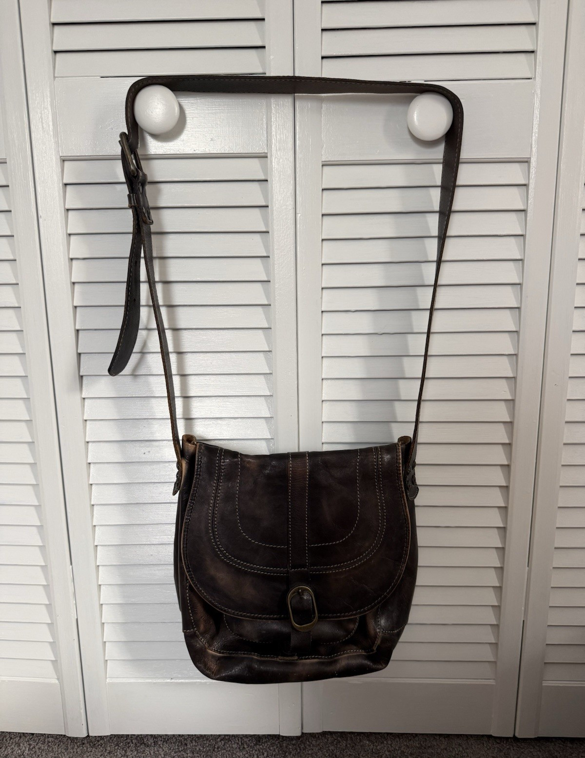Brown Crescent Crossbody Bag, Magnetic Closure, Detachable Strap