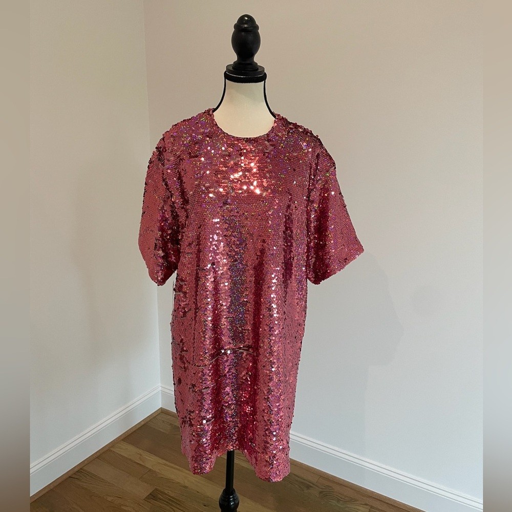 ✨ Raey Pink Sequin Longline Top / Mini Dress – Size UK 8 (US 4) ✨