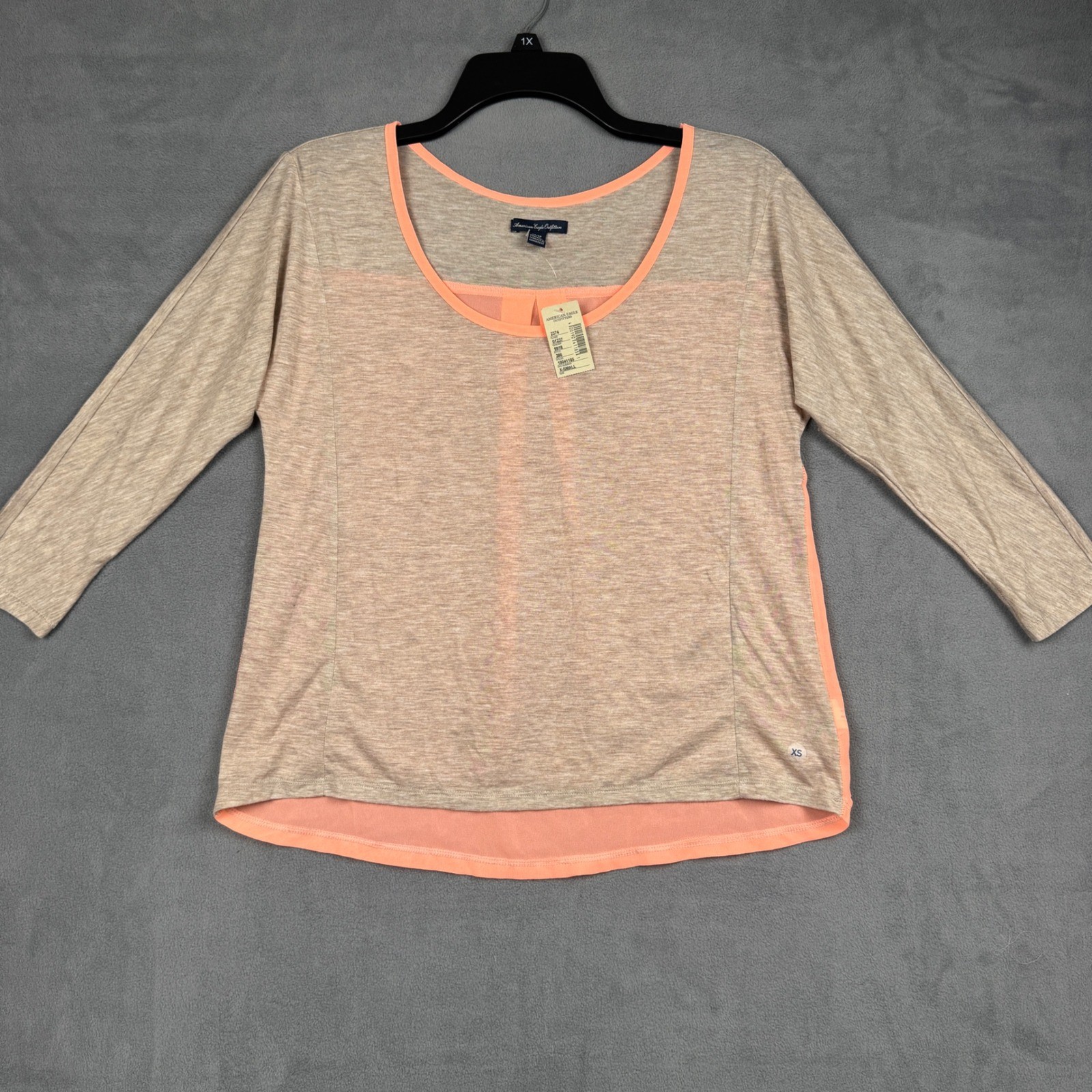 American Eagle Outfitters Womens XS Peach Tan Mixed Media Chiffon Back Top 9918