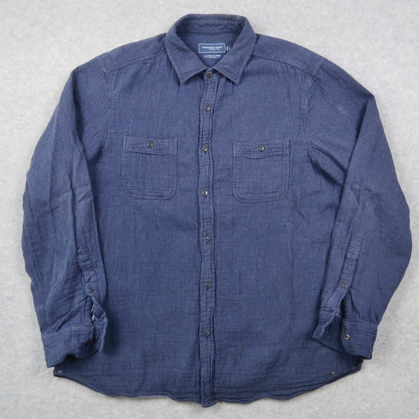 Vineyard Vines Mens Large L Classic Fit Shirt Blue Cotton Long Sleeve Button Up