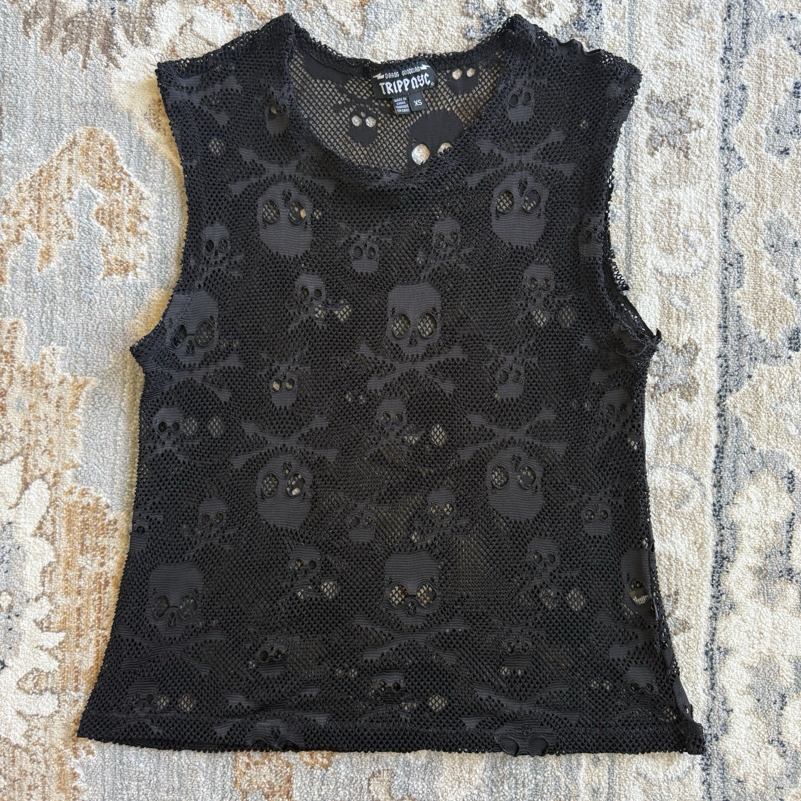 Vintage TRIPP NYC Skull Black Tank Top Goth Punk Rave Grunge Cosplay Concert XS