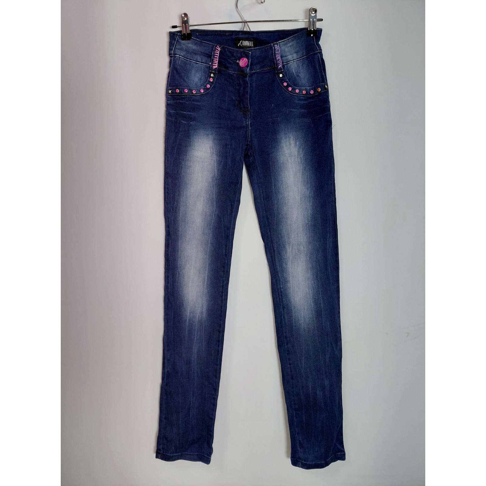 Animal Connection Denim Embellished Jeans Blue Mid (10-12 in) Slim Women Size 28