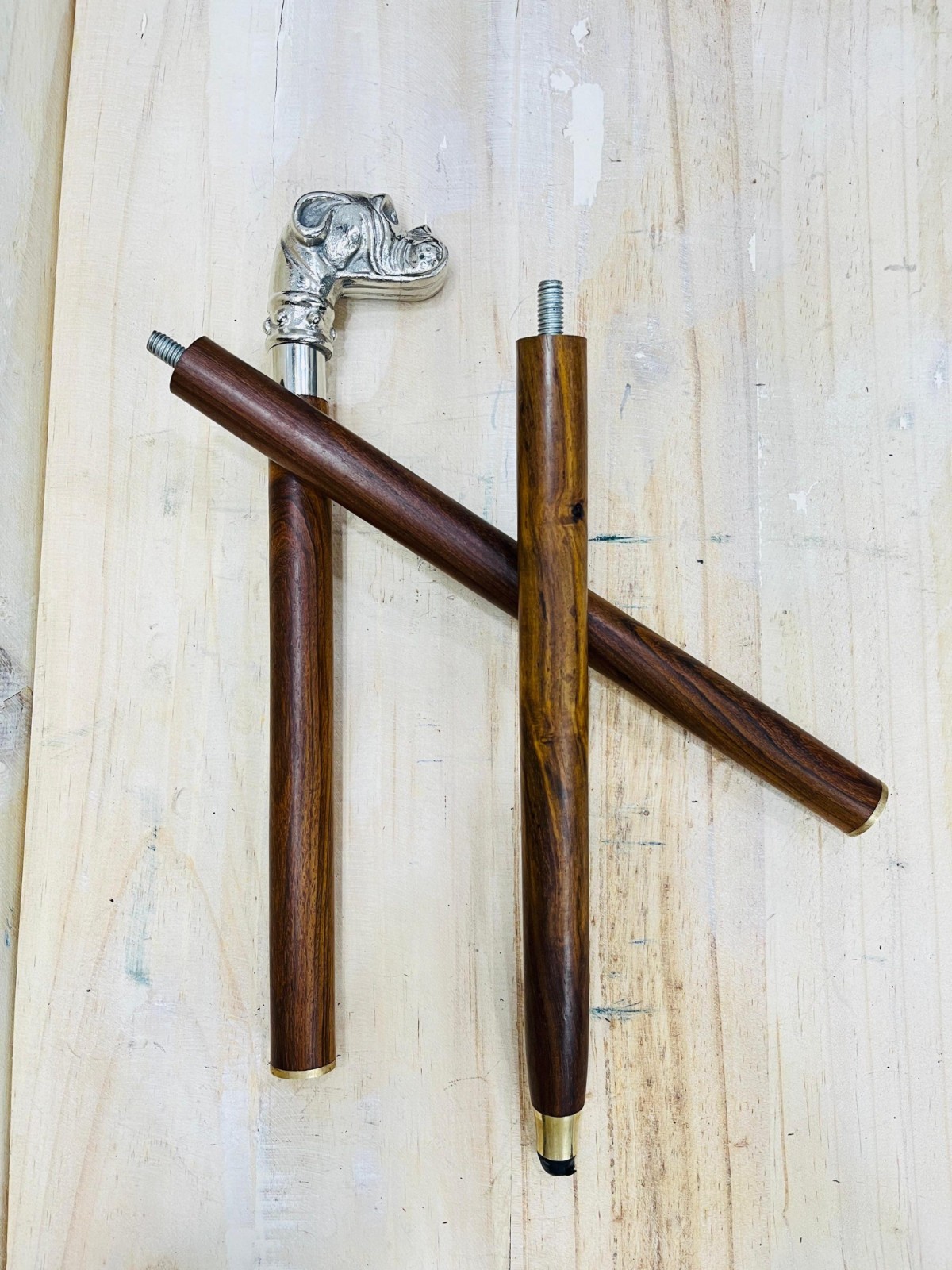Antique Solid Brass Bulldog Head Handle Wooden Walking Stick