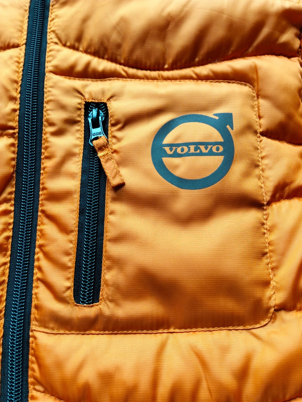 Volvo Official Merchandise Puffer Jacket Orange Hooded Coat Size S Sweden