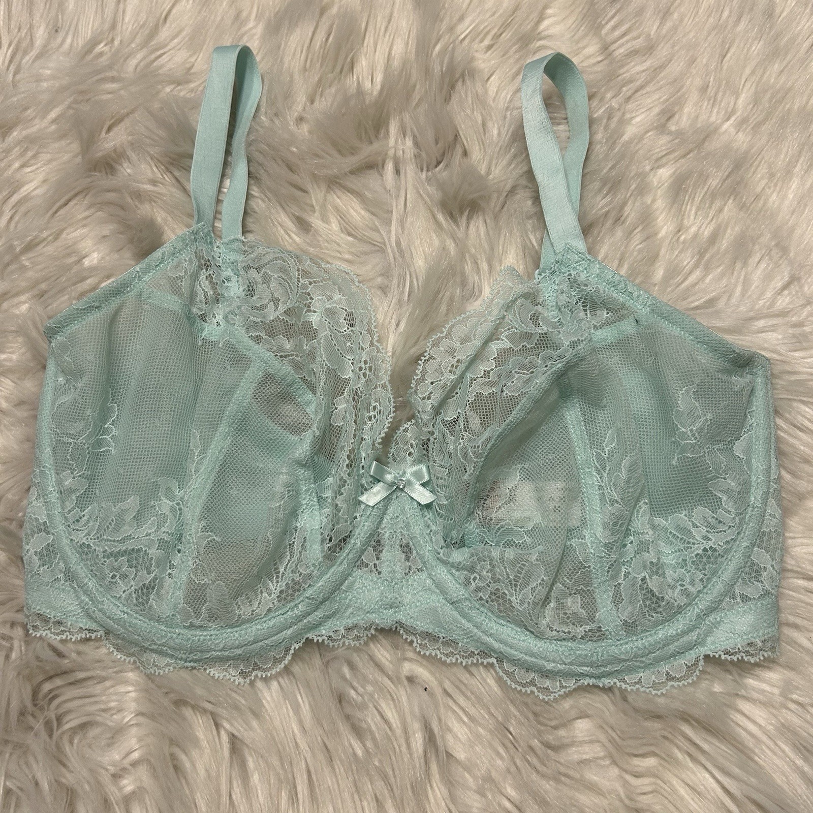 Panache 34I Bra Mint Green Lace Ana Plunge Underwire Back Closure 9396