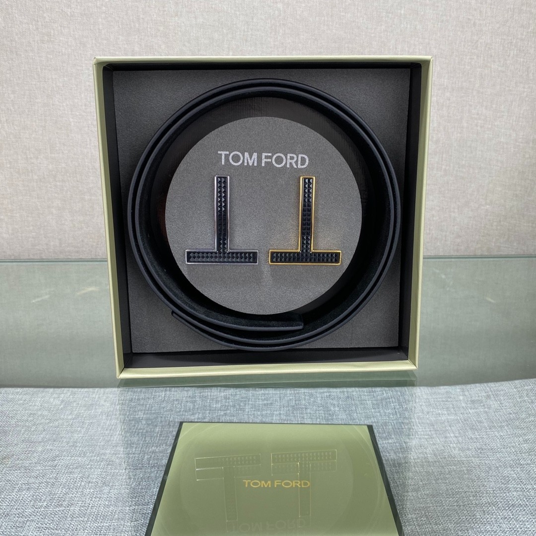 Tom Ford Handmade Double-Buckle Reversible Belt Black/Black 3.8cm/1.50″