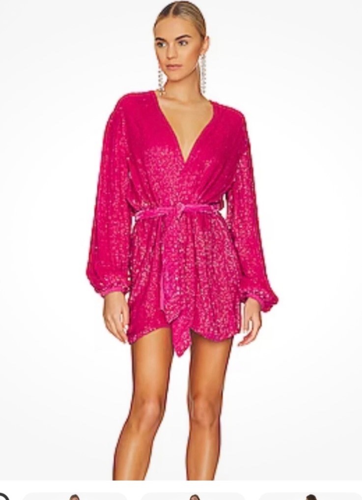 Karina Grimaldi Garda Beaded Mini Dress Hot Pink Womens Size L