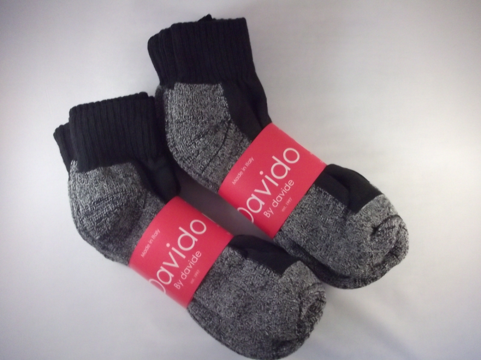 Davido Mens socks ankle/quarter 100%cotton made in Italy 6 pack black/gray 10-13