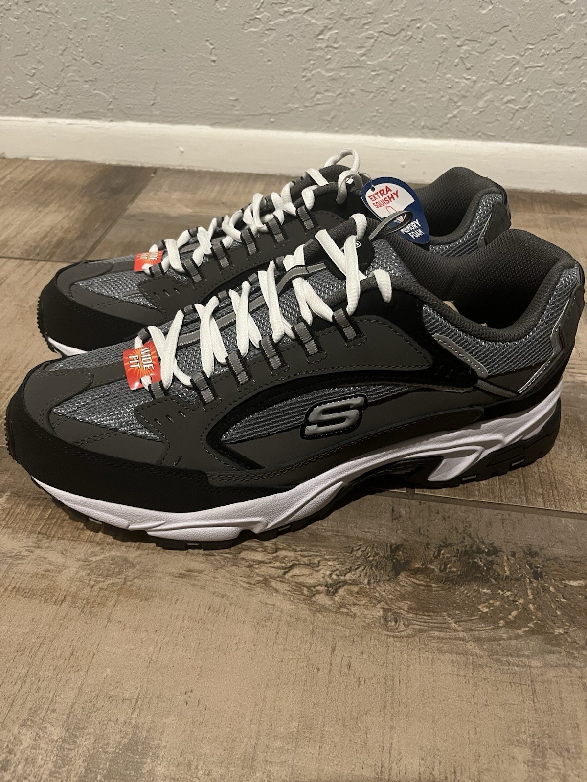 Skechers Men’s Stamina Cutback Wide Fit Sneakers, Size 12, Color: Gray/Black