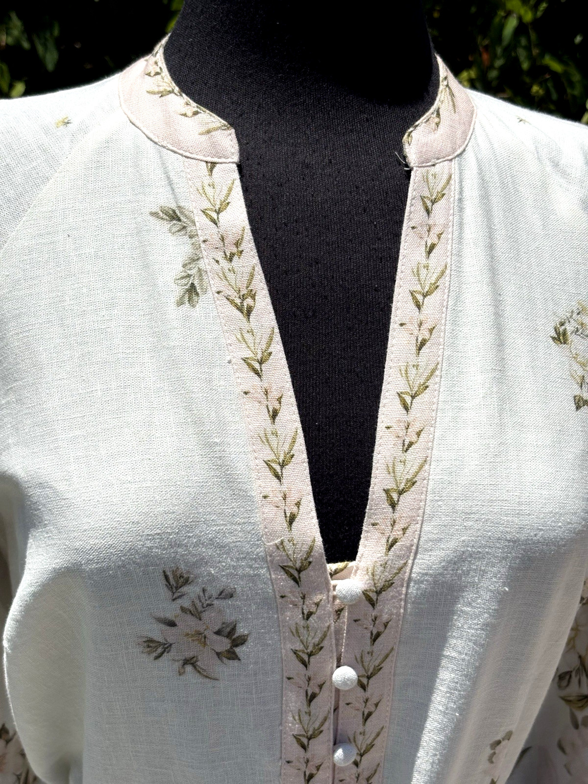 Calypso St. Barth Sz L Ivory/Magnolia Floral Linen blend V neck Maxi Dress-NWT