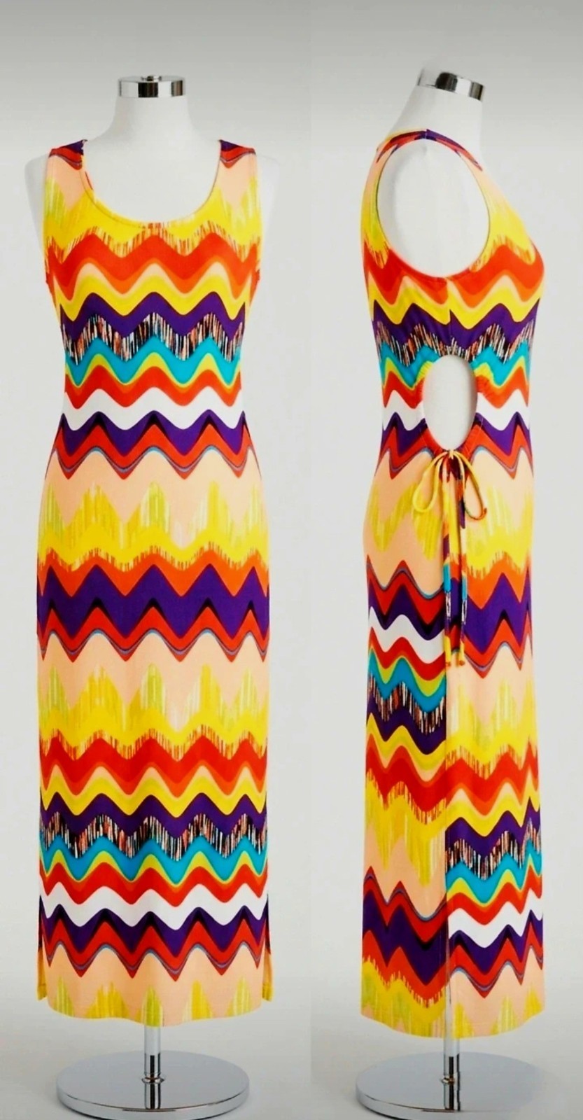 Almost Famous Vibrant Tropical Chevron Cut-Out Maxi Dress – Size 3X