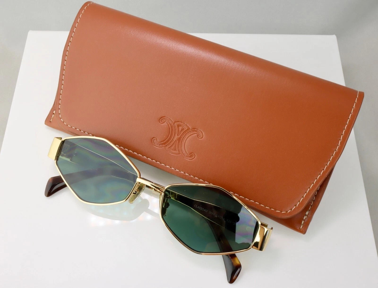 Celine CL40254U Rectangle Sunglasses Gold Frame Green Lens 54mm Unisex