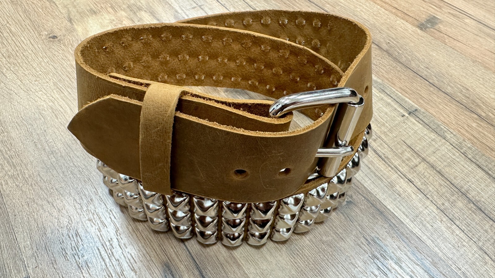 Three Row Pyramid Stud Belt Brown Leather Studded Belt Punk Goth By Funk Plus