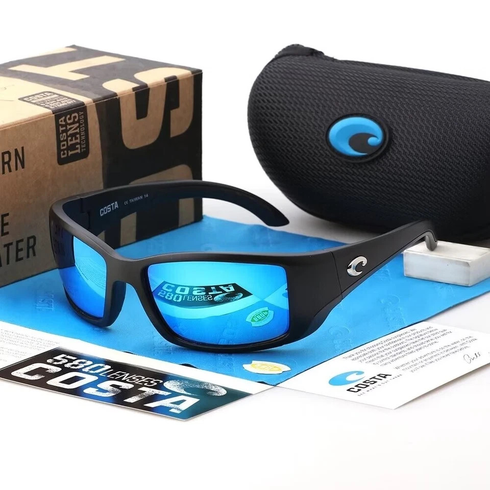 Costa Del Mar BLACKFIN Matte Black/ Blue Mirror Polarized 580P Sunglasses