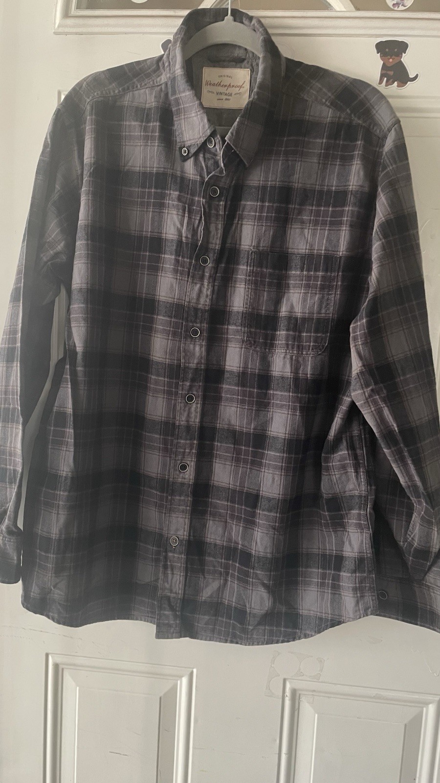 Weatherproof Vintage XL Gray/Black Plaid Flannel LS Button-Up Shirt