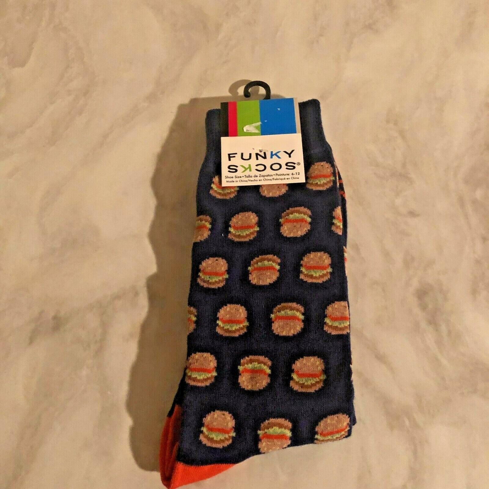 Funky Socks Cheeseburger & Fries Pattern Mens Shoe Size 6-12 FREE SHIPPING