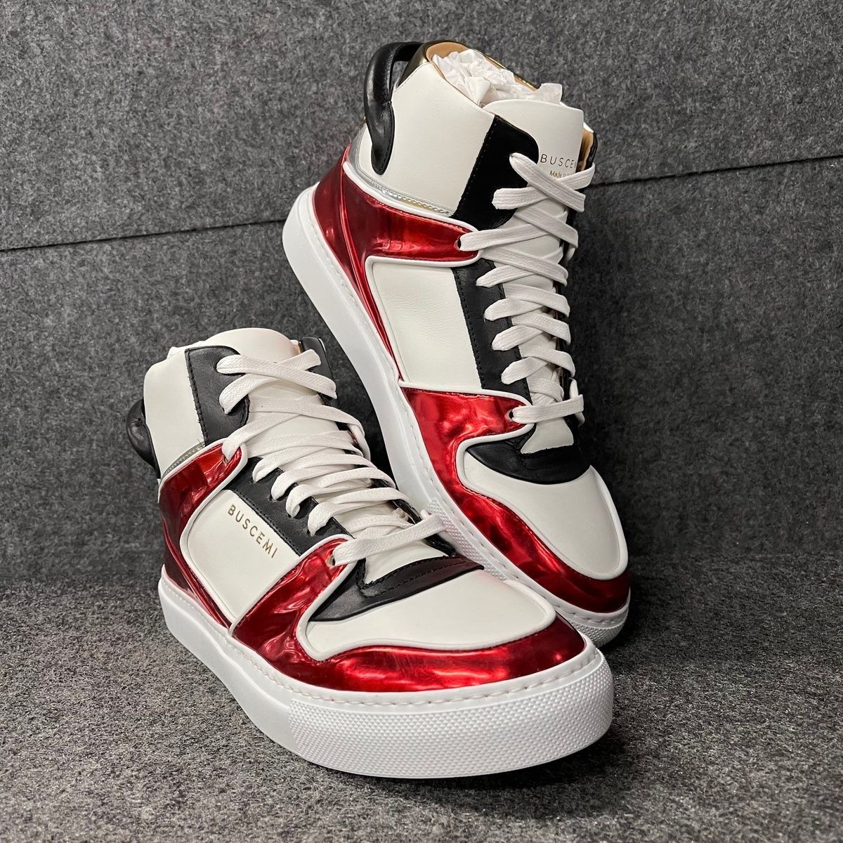 BUSCEMI 110MM Metallic High-top Sneaker Men’s Size 41/US 8 Red/White