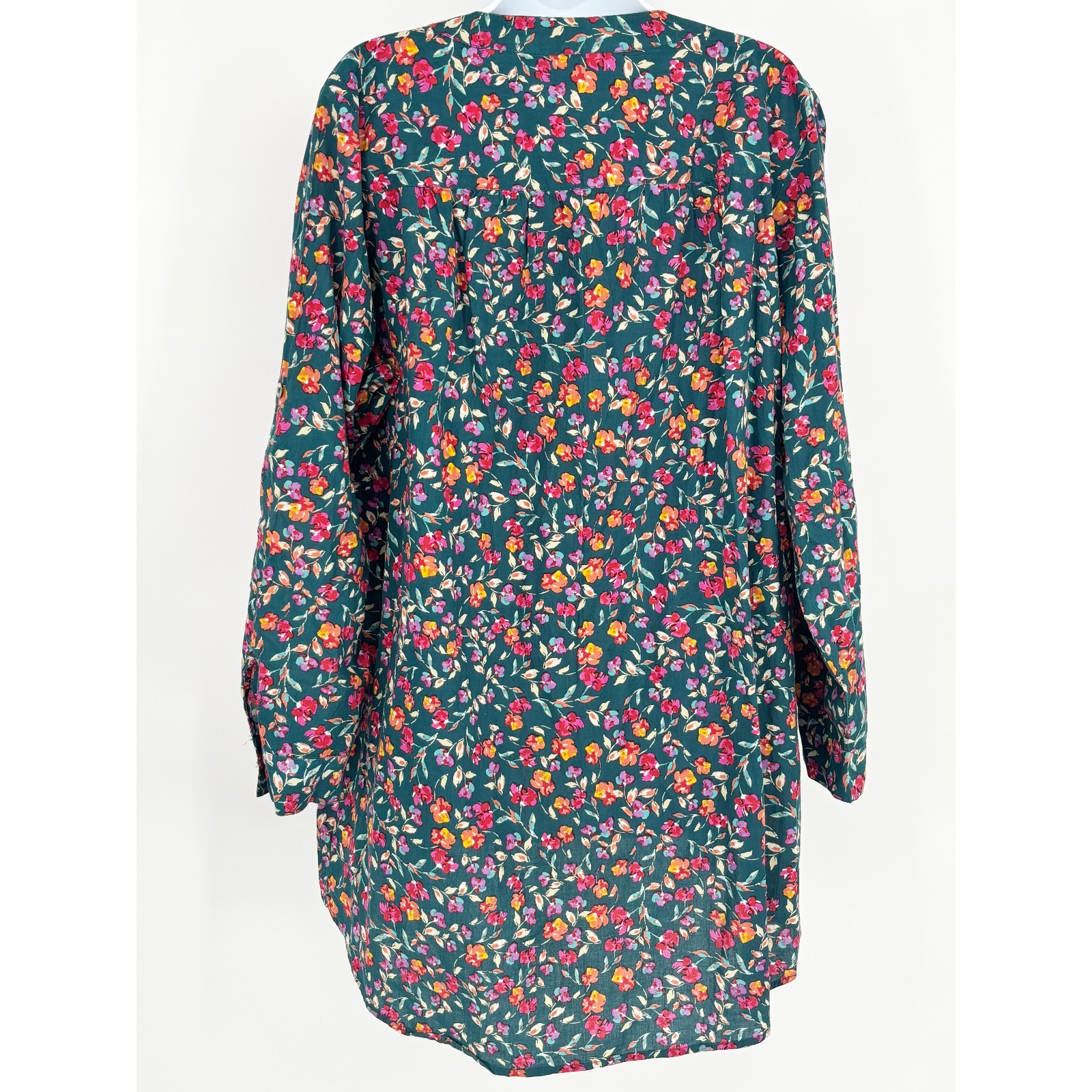 Romans 20W Green Floral Pintucked Prarie Cottagecore Boho Rolled Sleeves Top