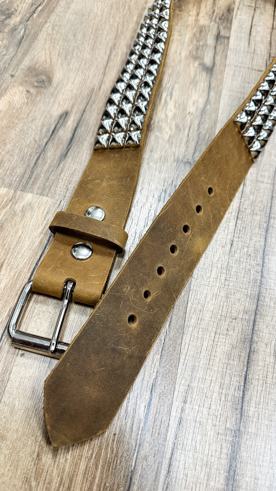 Three Row Pyramid Stud Belt Brown Leather Studded Belt Punk Goth By Funk Plus