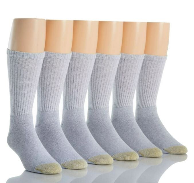 GoldToe Men’s Grey Cotton Crew Athletic Sock, 12 Pair Shoe Size 6-12.5