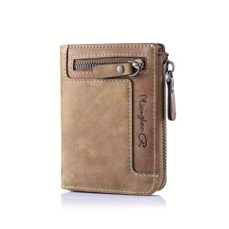 Men Retro Wallet Multifunction PU Leather Zipper Wallet Durable Gift