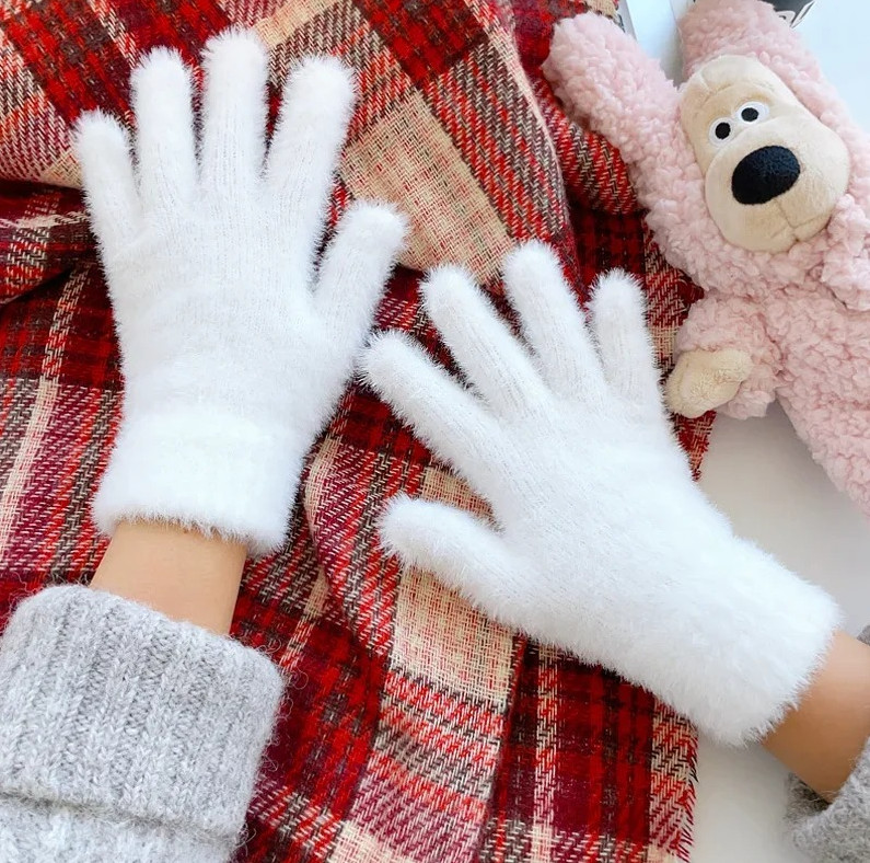 Women’s Winter Plush Mink Velvet Gloves – Warm, Soft & Windproof Five-Finger Mit
