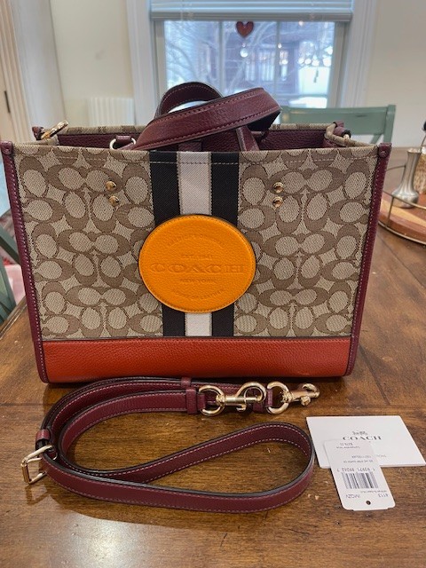 Coach Signature Jacquard Dempsey Carryall w/Stripe Khaki Excellent Pre-Owned
