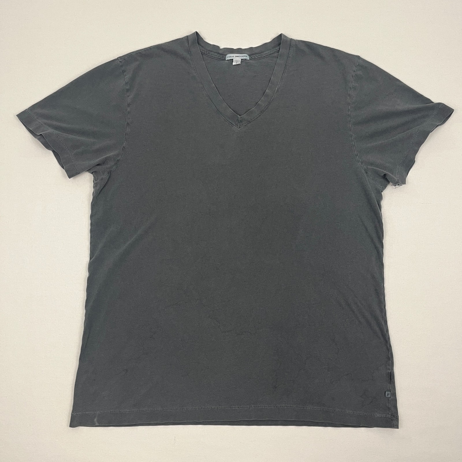 James Perse Mens Size 4 L / XL Washed Gray Cotton V-Neck Casual Preppy USA Made