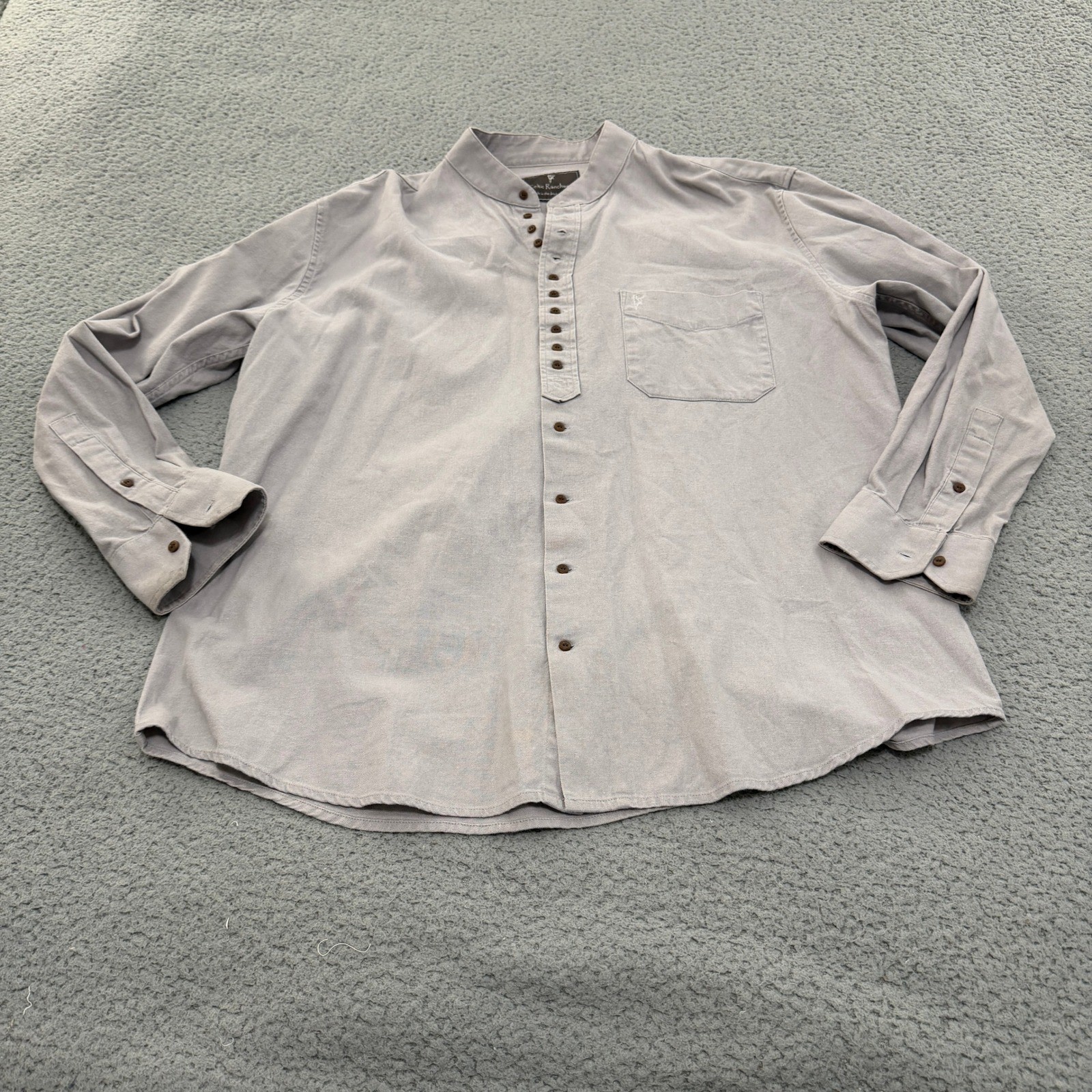 Celtic Ranchwear Shirt Mens Size XL Grey Grandfather Band Collar Long Sleeve