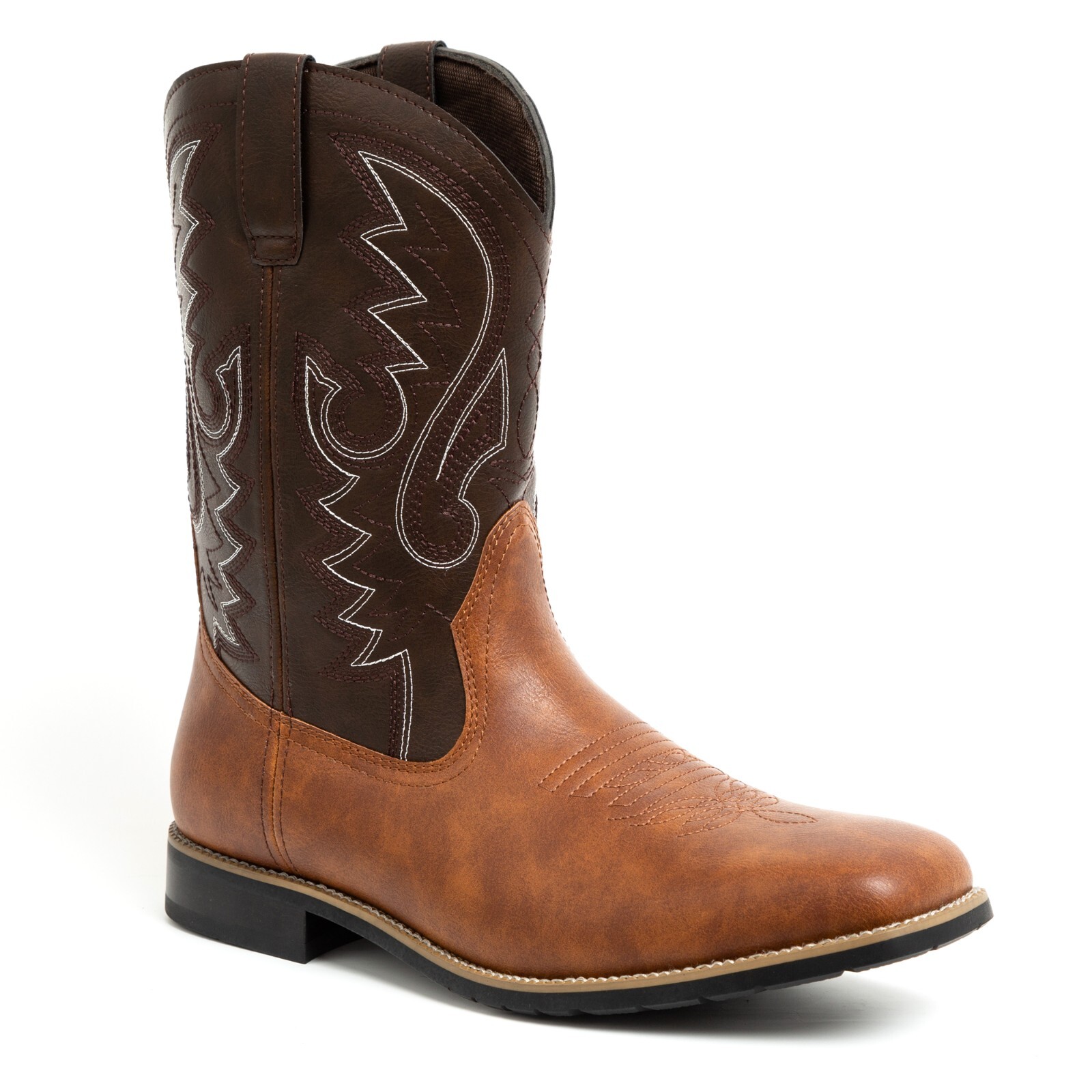 Dark Brown / Tan Men’s Cowboy Western Embroidered Square Toe Boots