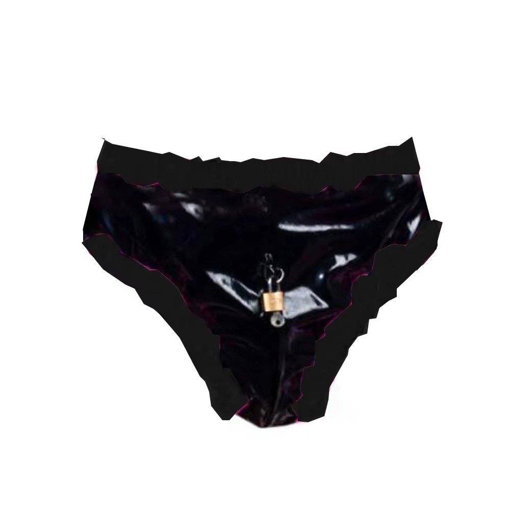 Lockable PVC Briefs Ruffled Panties Thongs Male Gay Underwear Crossdress Costume