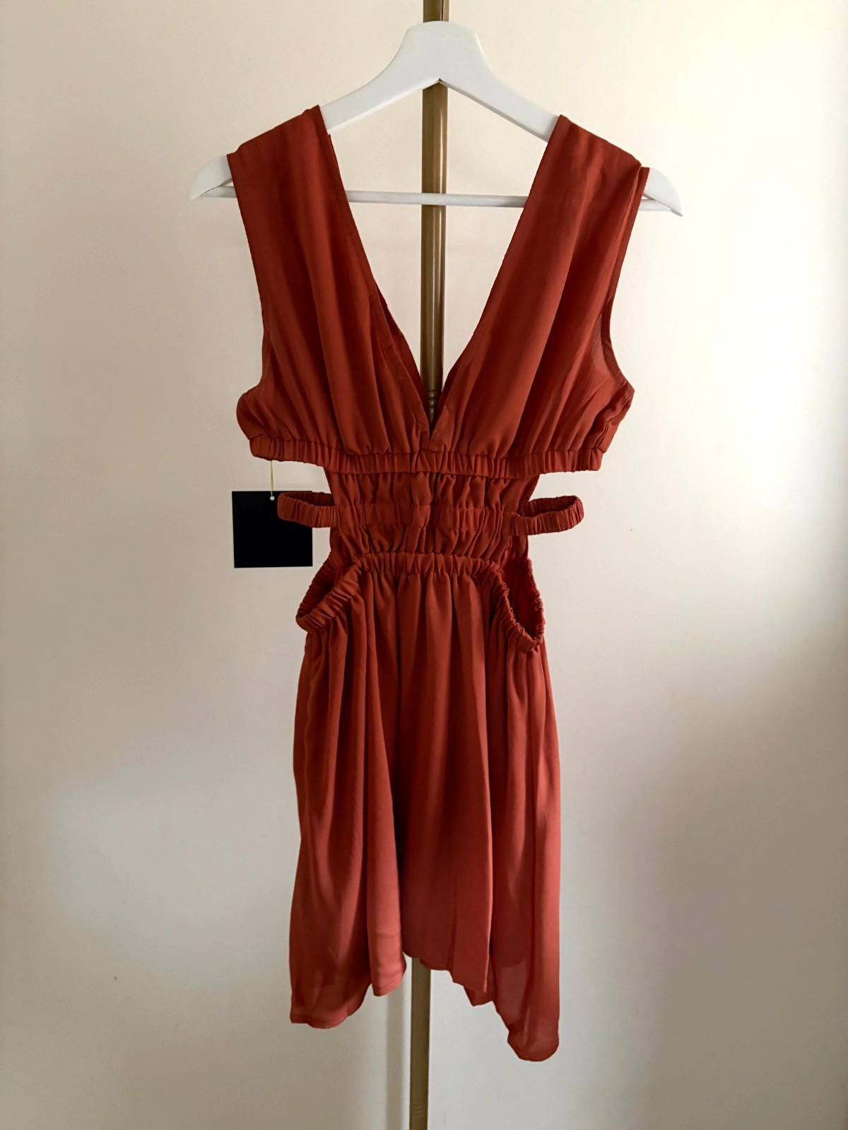 Parallel Lines Rust Cut Out Mini Dress UK 8 NWT Plunge V Neck Sleeveless Party