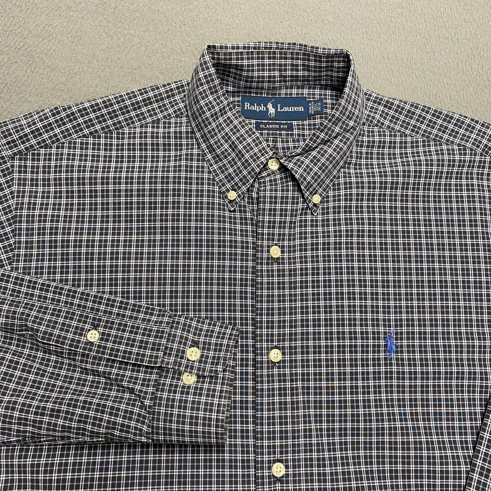 Ralph Lauren Shirt Mens Medium Blue Check Button Down Pony Logo Classic Fit