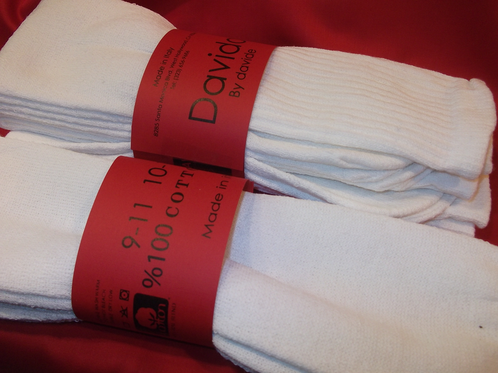 Davido Mens socks tube 24″ long made in Italy 100% cotton white 6 pack siz 10-13