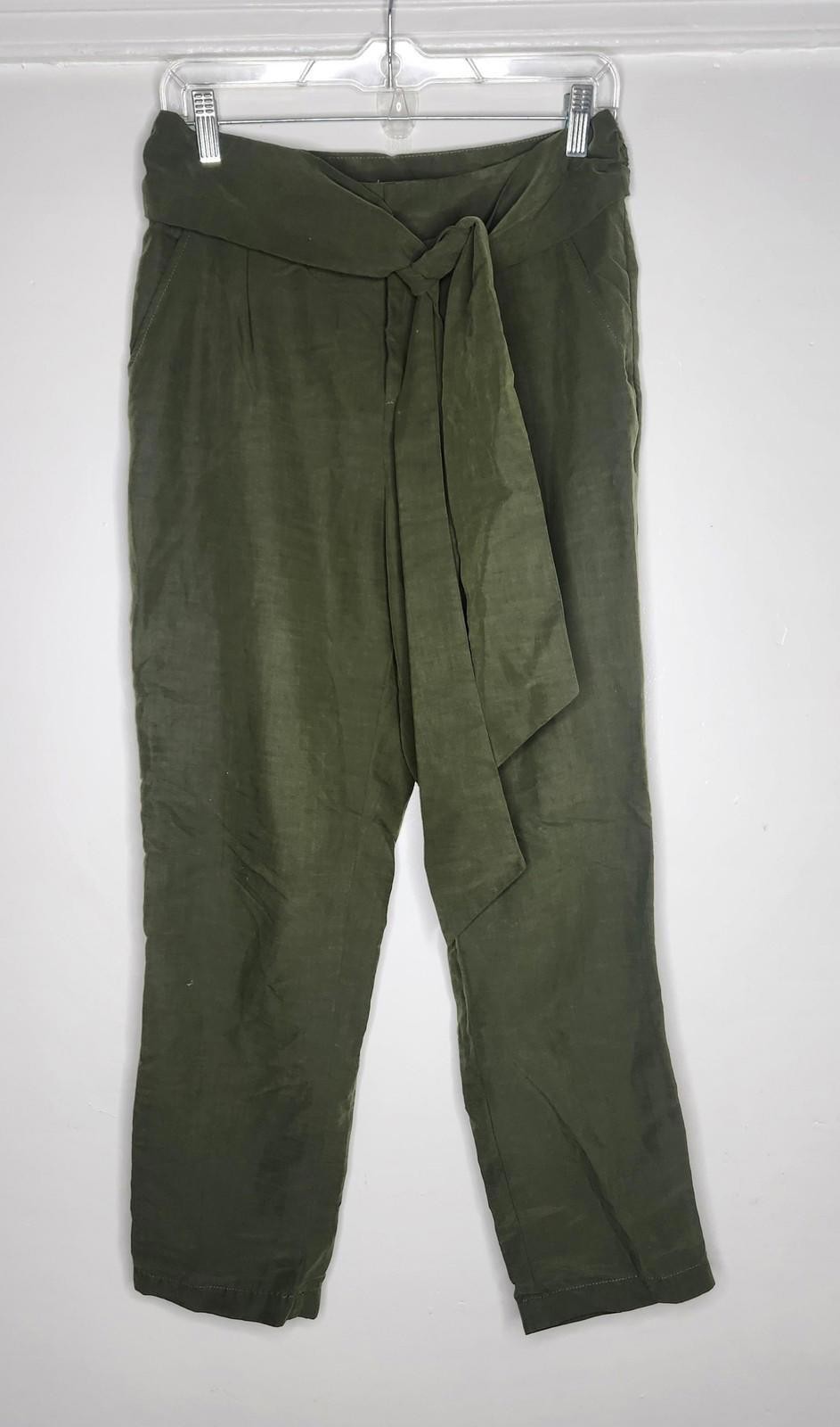 Tie Waist Pants Womens 6 Green Cropped Paperbag High Rise Lightweight Casual