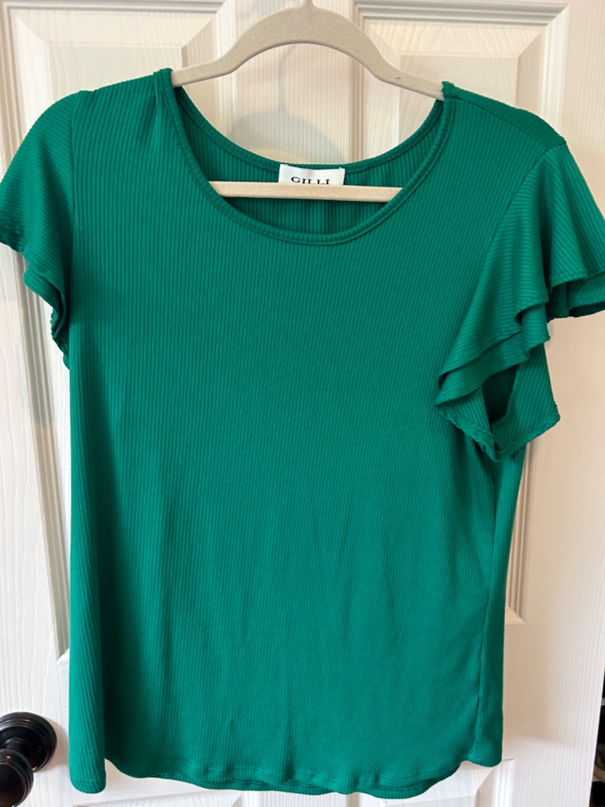 Women’s Gilli Green Ribbed Fluuter Sleeved T-Shirt, Size Large