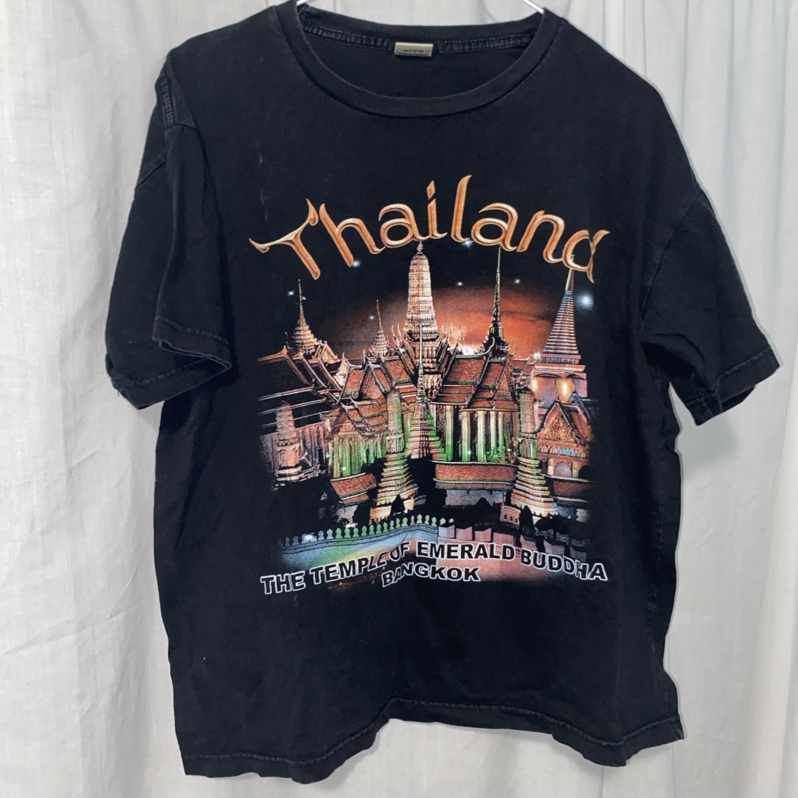 Thailand Shirt Mens Large Black Graphic Temple Emerald Buddha Bangkok XL